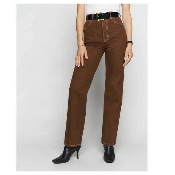 REFORMATION Cowboy High Rise Straight Jeans in Chocolate Brown - Picture 1 of 7